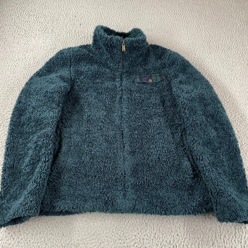 Pendleton Fleece Jacket Full Zip Deep Indigo Green Plaid Lining Women's Large